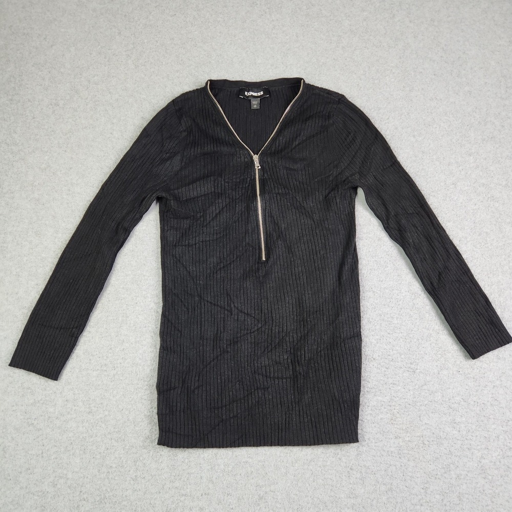 Express Sweater Womens Small Black Ribbed Knitted Long‎ Sleeve Slim Fit Half Zip